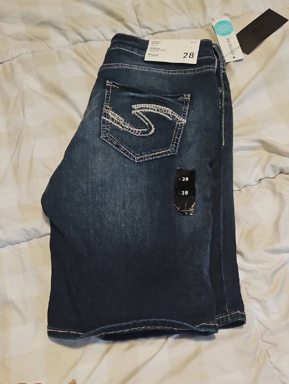 Silver Jeans Blue Embroidered Back Pocket Denim Bermuda Shorts